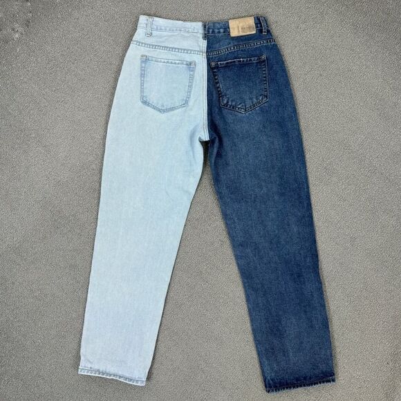 Blue Savvy Two Tone High Rise Mom Jeans Blue Juniors 5 27 Straight Leg Button - Picture 8 of 13